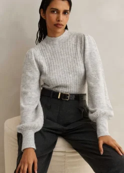 Clearance ME+EM Superfine Alpaca Pouf Sleeve Jumper Silver Grey M Lange