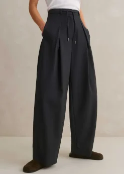 ME+EM Tailored Wide Tapered Trouser + Belt Navy