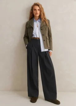 ME+EM Tailored Wide Tapered Trouser + Belt Navy