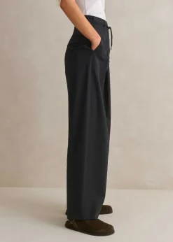 ME+EM Tailored Wide Tapered Trouser + Belt Navy