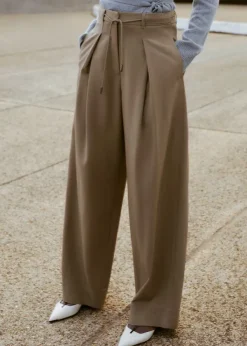 Online ME+EM Tailored Wide Tapered Trouser + Belt Taupe
