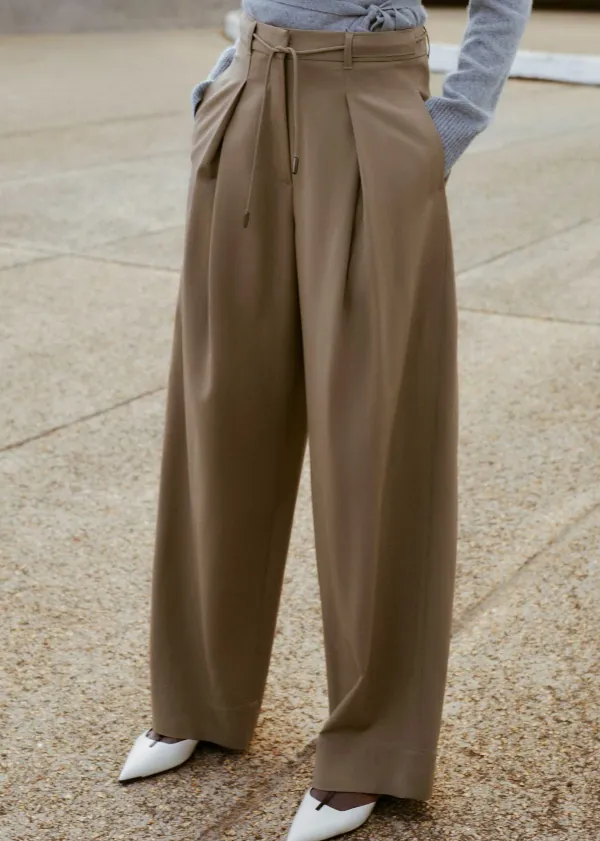 Online ME+EM Tailored Wide Tapered Trouser + Belt Taupe