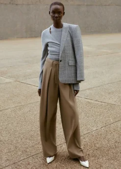 Online ME+EM Tailored Wide Tapered Trouser + Belt Taupe