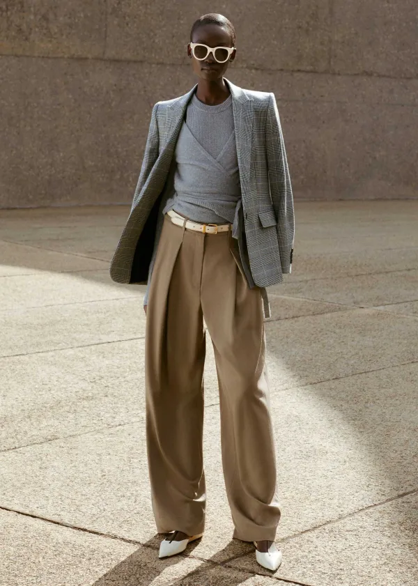 Online ME+EM Tailored Wide Tapered Trouser + Belt Taupe