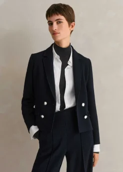 Sale ME+EM Textured Bracelet Sleeve Contour Jacket Navy