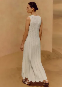 Hot ME+EM Textured Cotton Knit Scallop Maxi Dress Cream