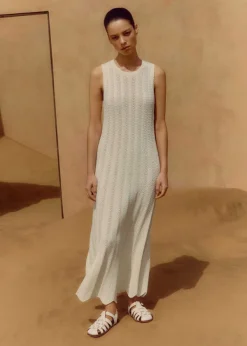 Hot ME+EM Textured Cotton Knit Scallop Maxi Dress Cream