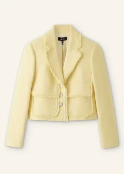 ME+EM Textured Cotton-Blend Crop Jacket Custard