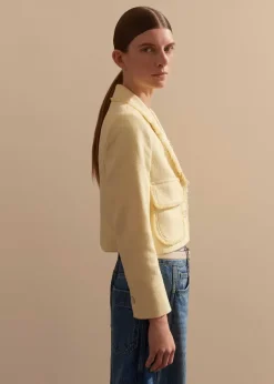 ME+EM Textured Cotton-Blend Crop Jacket Custard