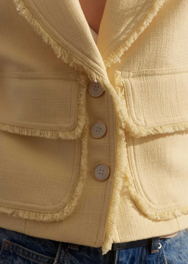 ME+EM Textured Cotton-Blend Crop Jacket Custard