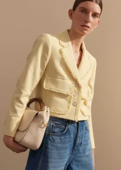 ME+EM Textured Cotton-Blend Crop Jacket Custard
