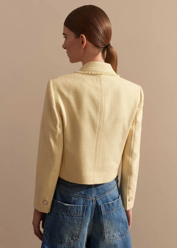 ME+EM Textured Cotton-Blend Crop Jacket Custard