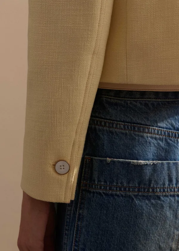 ME+EM Textured Cotton-Blend Crop Jacket Custard