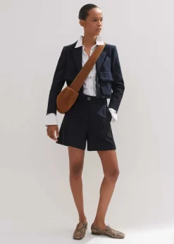 Sale ME+EM Textured Cotton-Blend Crop Jacket + Tweed Short Suit Blue