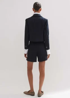 Sale ME+EM Textured Cotton-Blend Crop Jacket + Tweed Short Suit Blue