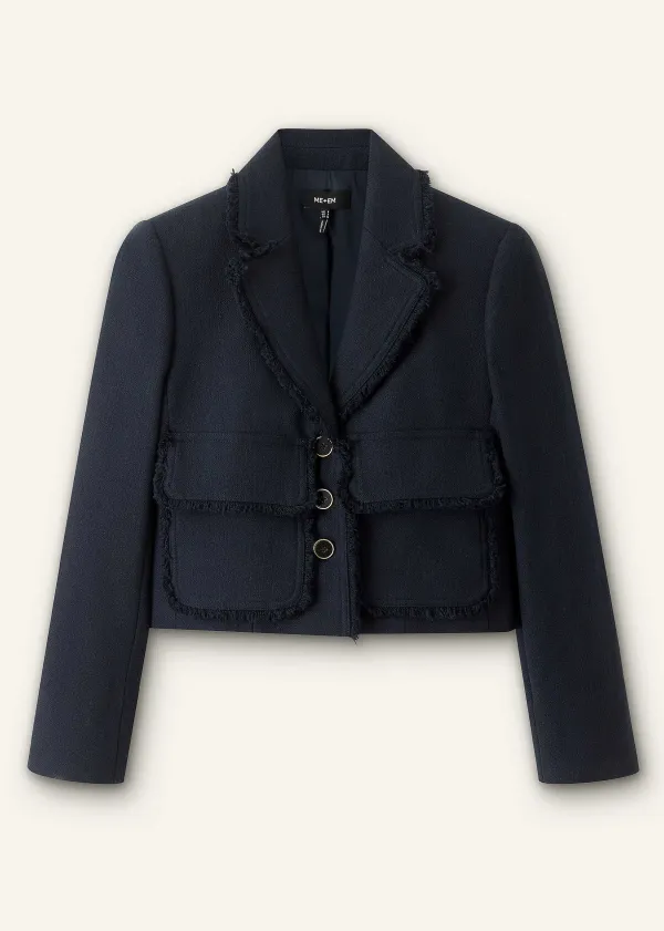 Hot ME+EM Textured Cotton-Blend Crop Jacket Navy