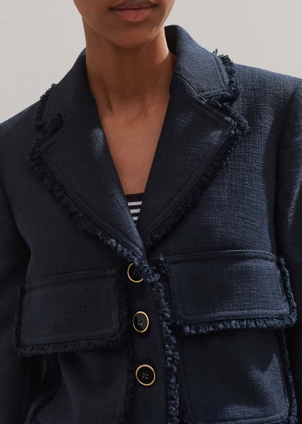 Hot ME+EM Textured Cotton-Blend Crop Jacket Navy