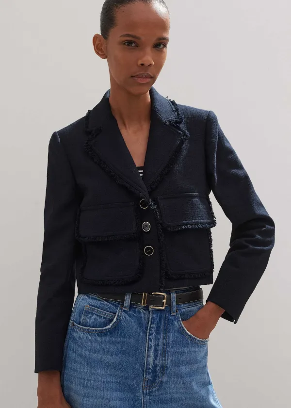 Hot ME+EM Textured Cotton-Blend Crop Jacket Navy