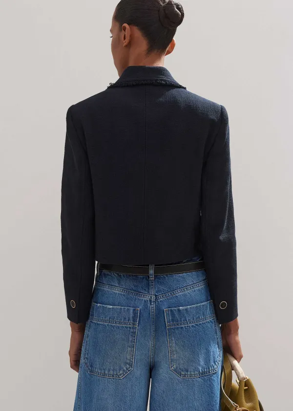 Hot ME+EM Textured Cotton-Blend Crop Jacket Navy