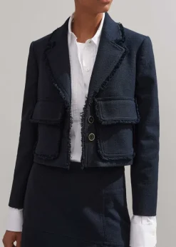 Outlet ME+EM Textured Cotton-Blend Skirt + Jacket Co-Ord Blue