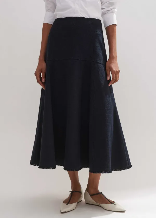 Online ME+EM Textured Cotton-Blend Skirt Navy