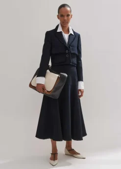 Online ME+EM Textured Cotton-Blend Skirt Navy