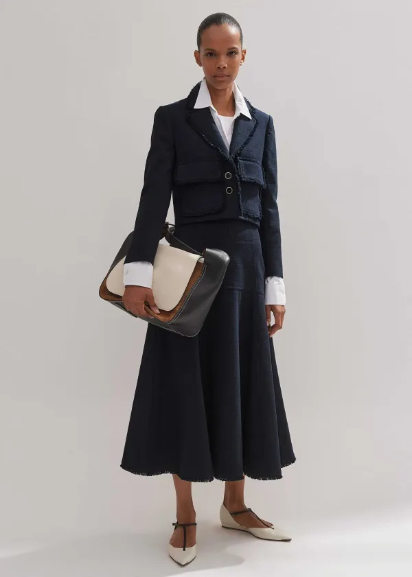 Online ME+EM Textured Cotton-Blend Skirt Navy