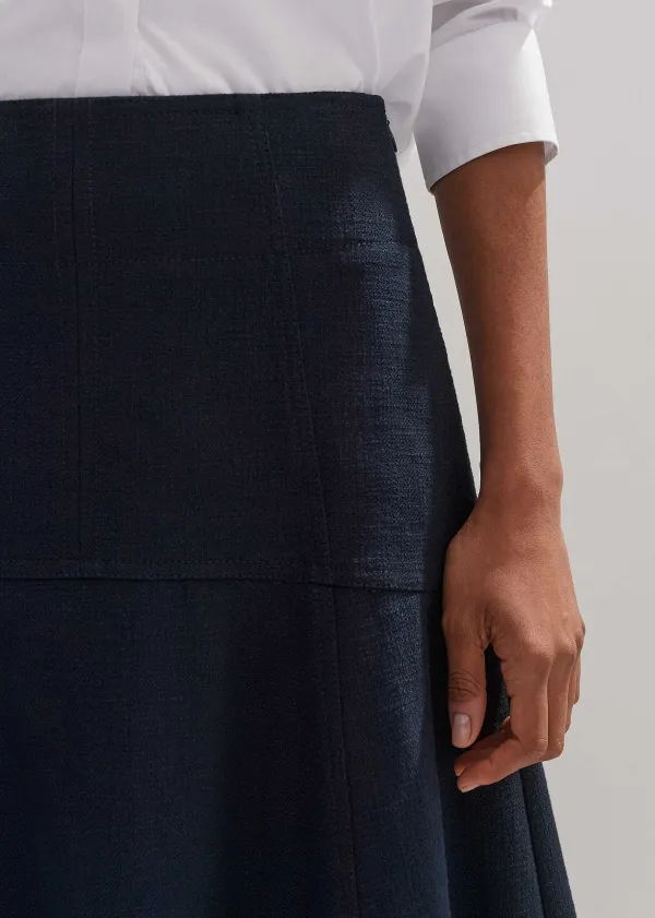 Online ME+EM Textured Cotton-Blend Skirt Navy