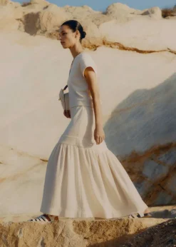 Discount ME+EM Textured High-Waisted Maxi Skirt Cream