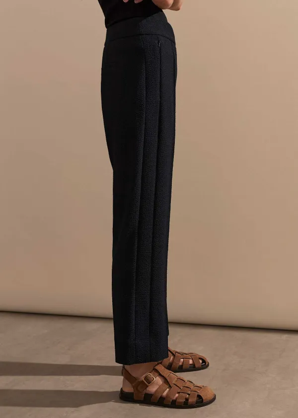 Sale ME+EM Textured High-Waisted Slim Crop Trouser Navy