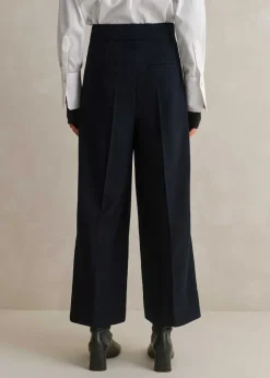 Sale ME+EM Textured High-Waisted Wide-Leg Crop Trouser Navy