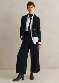 Sale ME+EM Textured High-Waisted Wide-Leg Crop Trouser Navy