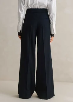 Hot ME+EM Textured High-Waisted Wide-Leg Trouser Navy