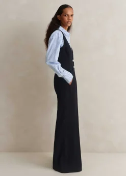 ME+EM Textured Low V Wide-Leg Jumpsuit Navy