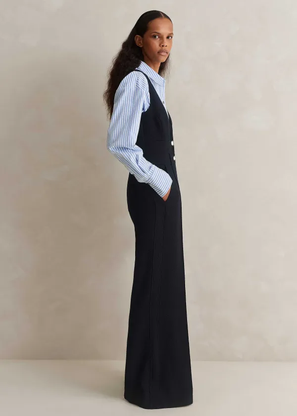 ME+EM Textured Low V Wide-Leg Jumpsuit Navy