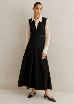 Online ME+EM Textured Midi Dress + Belt Black