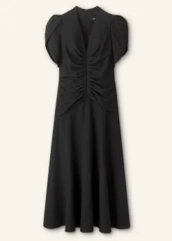 Online ME+EM Textured Pleat Front Midi Dress Black