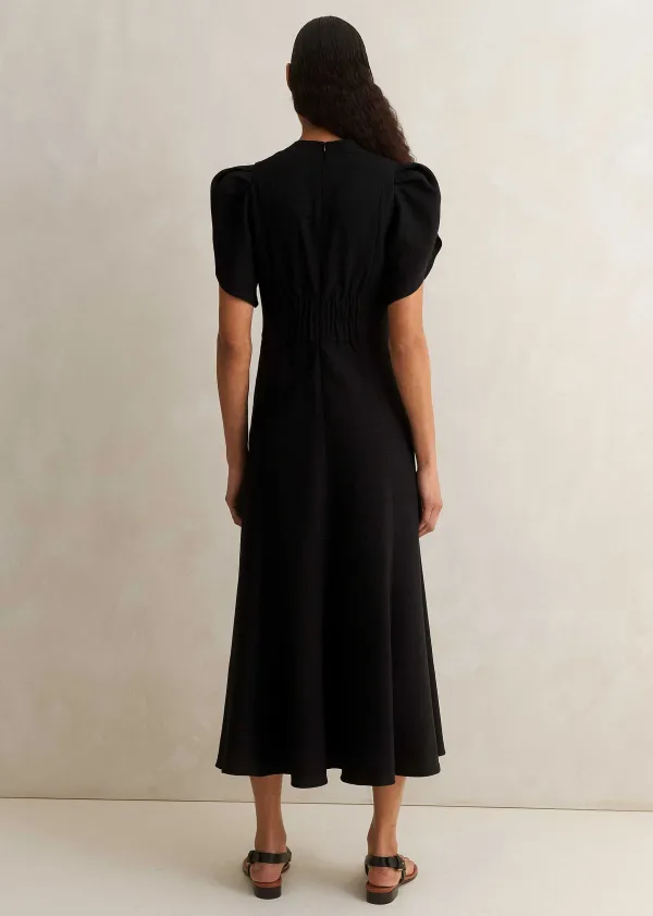 Online ME+EM Textured Pleat Front Midi Dress Black