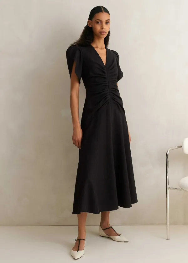 Online ME+EM Textured Pleat Front Midi Dress Black