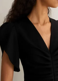 Online ME+EM Textured Pleat Front Midi Dress Black