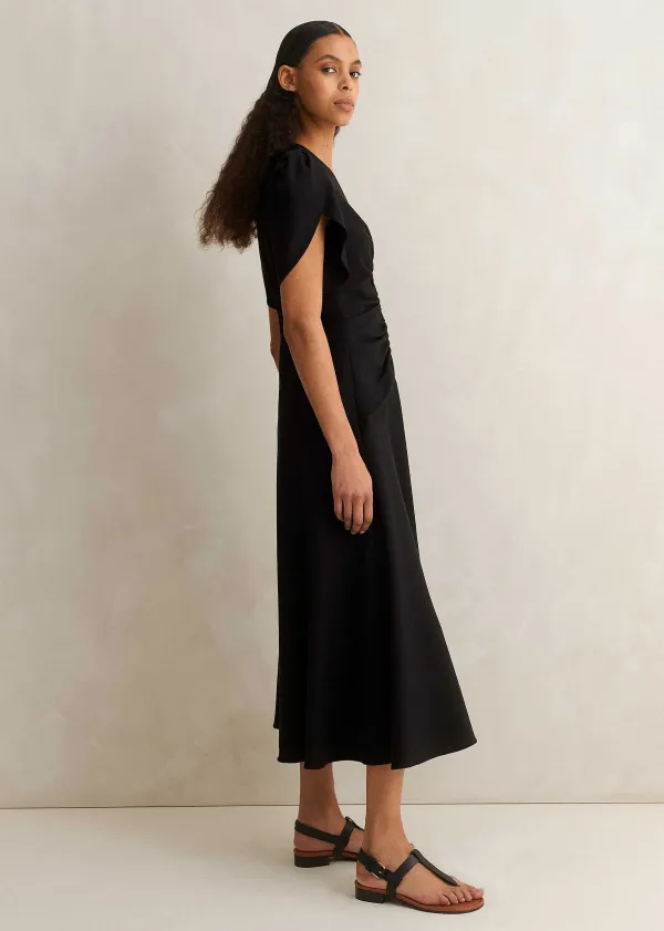 Online ME+EM Textured Pleat Front Midi Dress Black