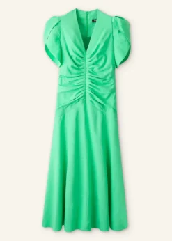 Discount ME+EM Textured Pleat Front Midi Dress Hot Mint