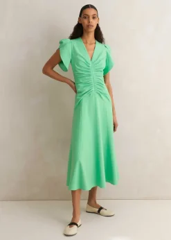 Discount ME+EM Textured Pleat Front Midi Dress Hot Mint