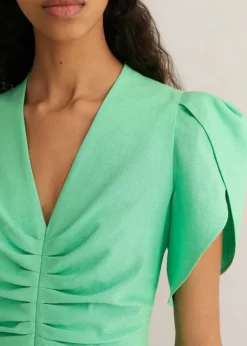 Discount ME+EM Textured Pleat Front Midi Dress Hot Mint