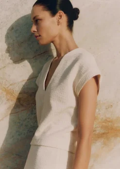 Discount ME+EM Textured V-Neck Top Cream