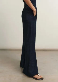 ME+EM Textured Wide-Leg Palazzo Pant Navy