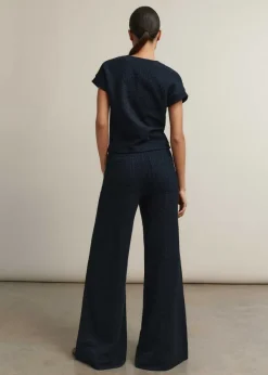 ME+EM Textured Wide-Leg Palazzo Pant Navy