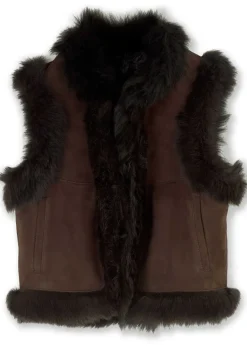 Best ME+EM Toscana Shearling Reversible Cropped Gilet Bitter Chocolate