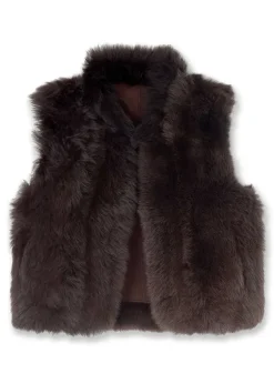 Best ME+EM Toscana Shearling Reversible Cropped Gilet Bitter Chocolate