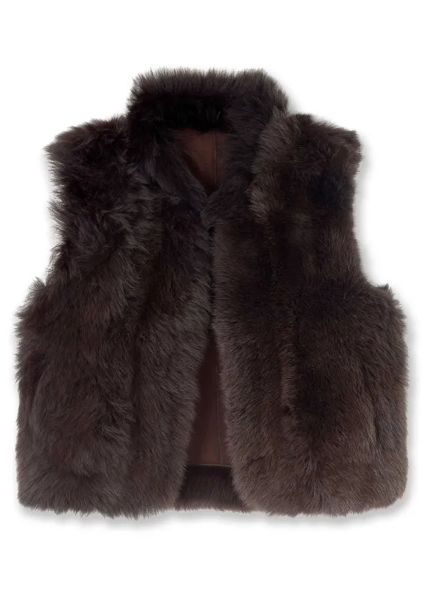 Best ME+EM Toscana Shearling Reversible Cropped Gilet Bitter Chocolate